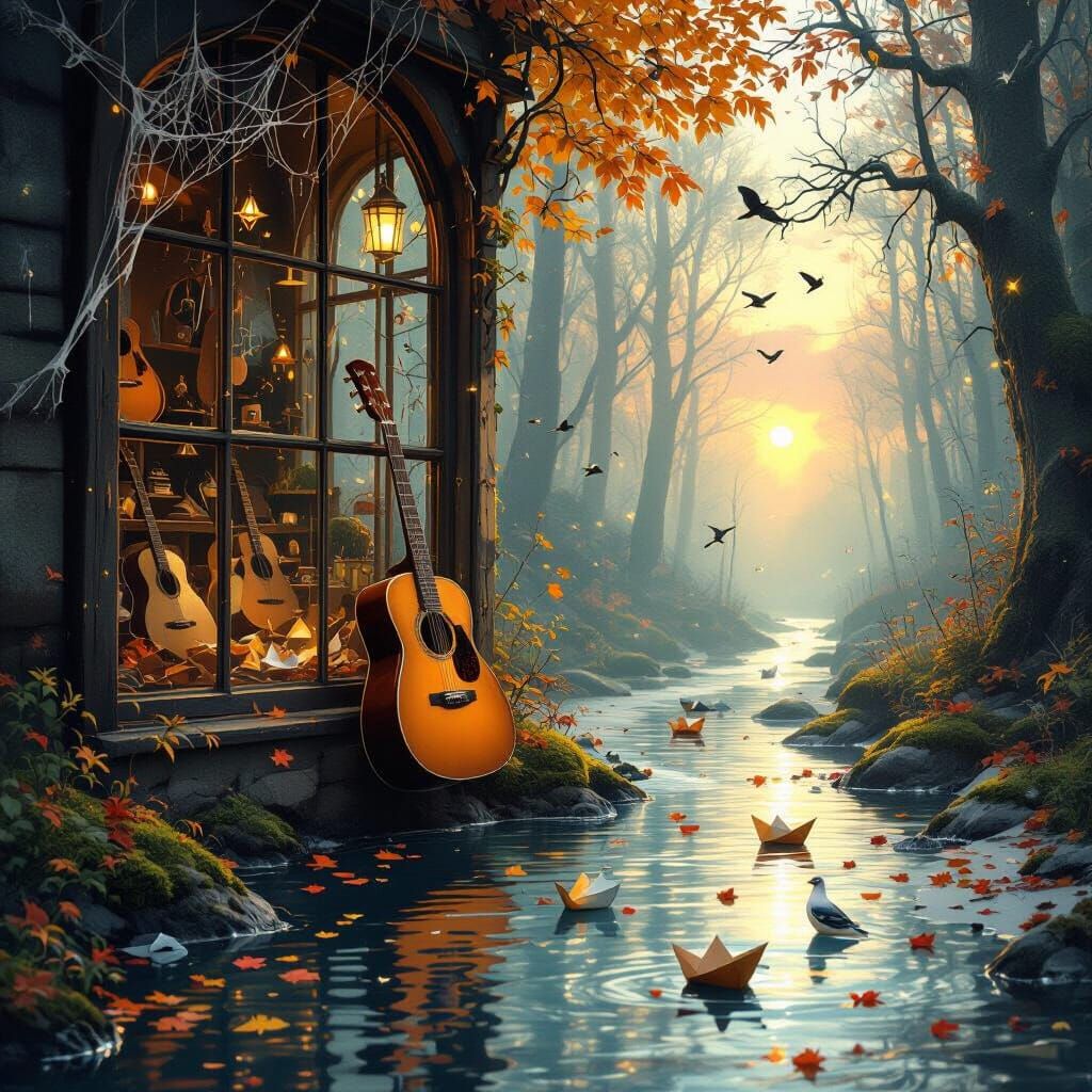 Guitar's Dreamlike Journey Through Surreal Landscapes