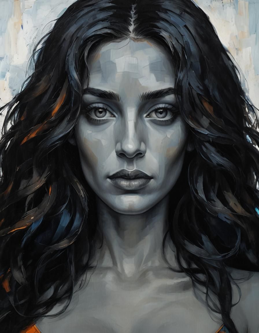 Majestic Woman Portrait in Cubist Oil Painting Style