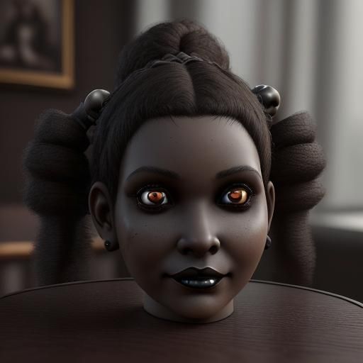 Creepy Porcelain Gothic Doll with Afro Pony-Tail