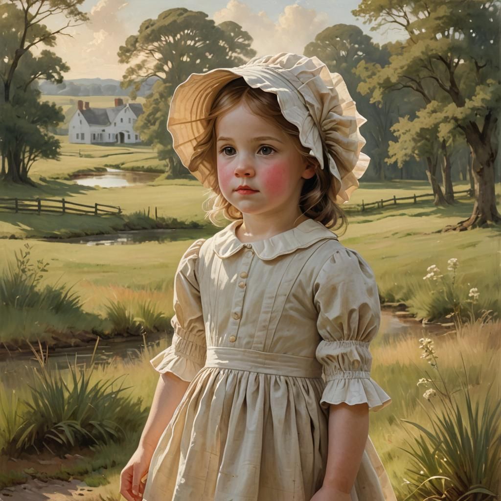American Neoclassical Portrait of a Girl in Bonnet