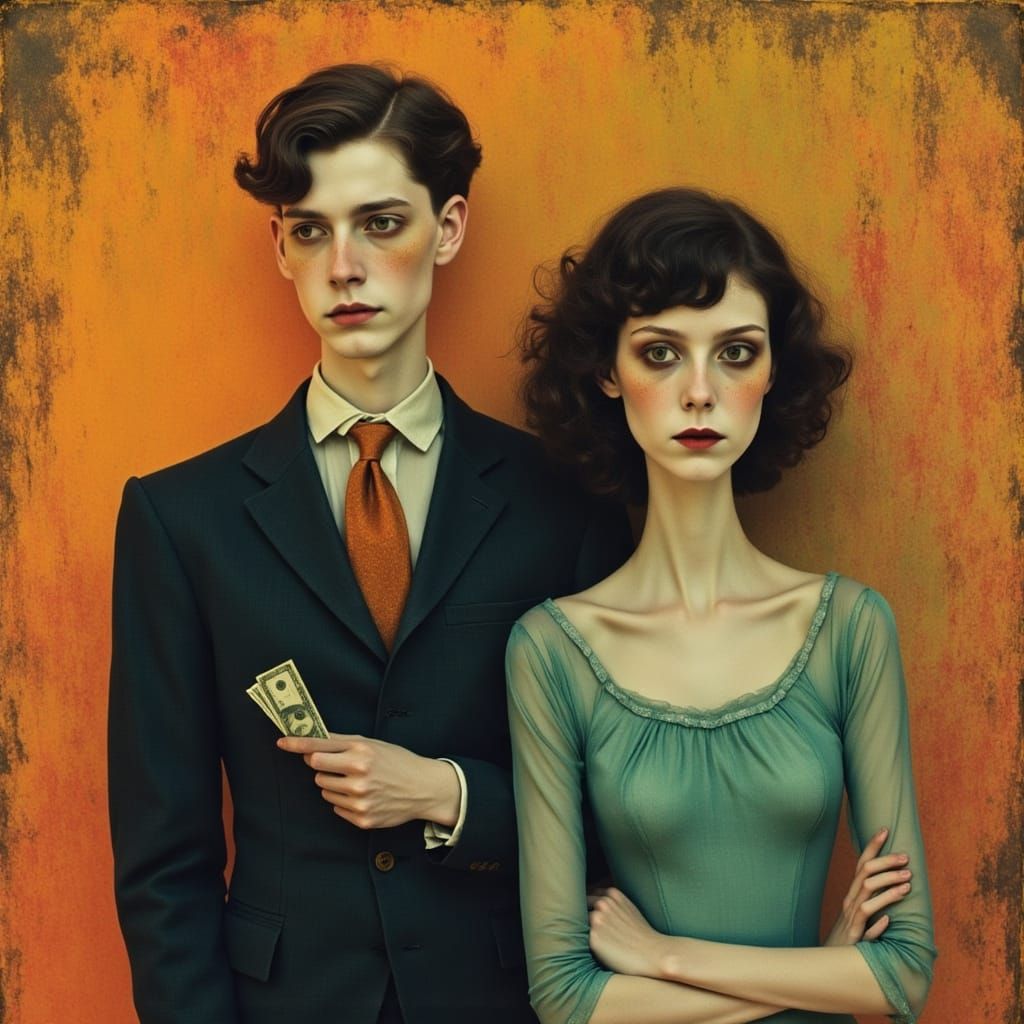 Suited Businessman Contrasted with Embracing Couple