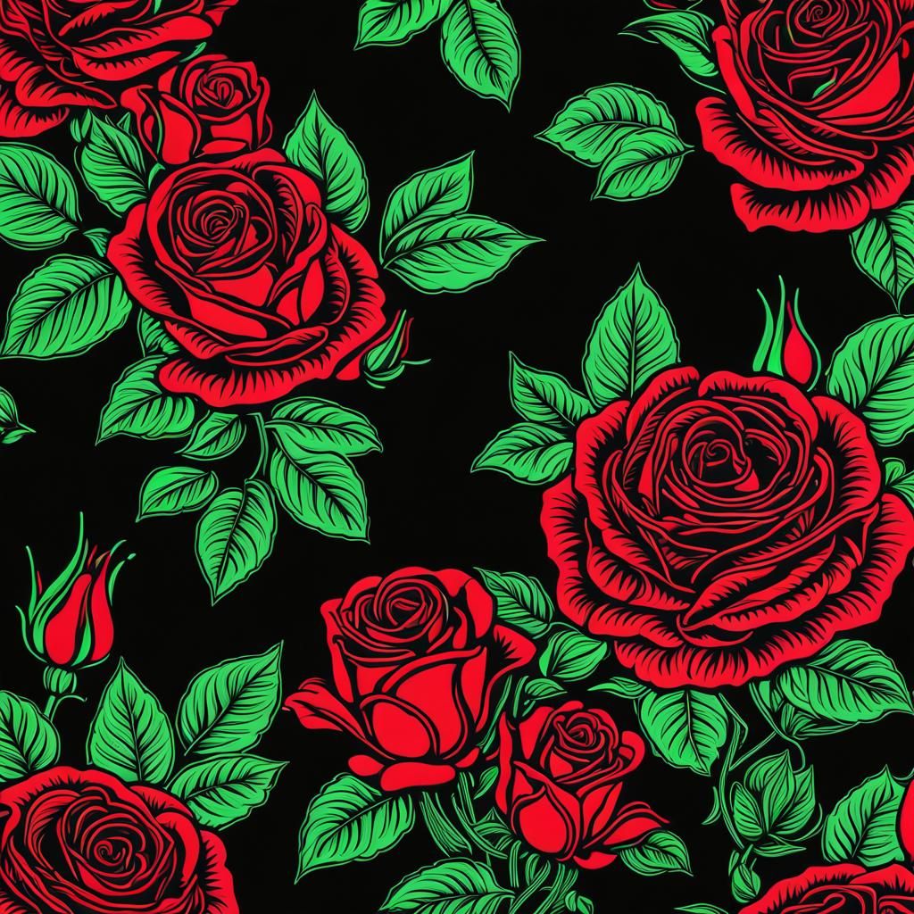 Neon Roses in Filigree Outline