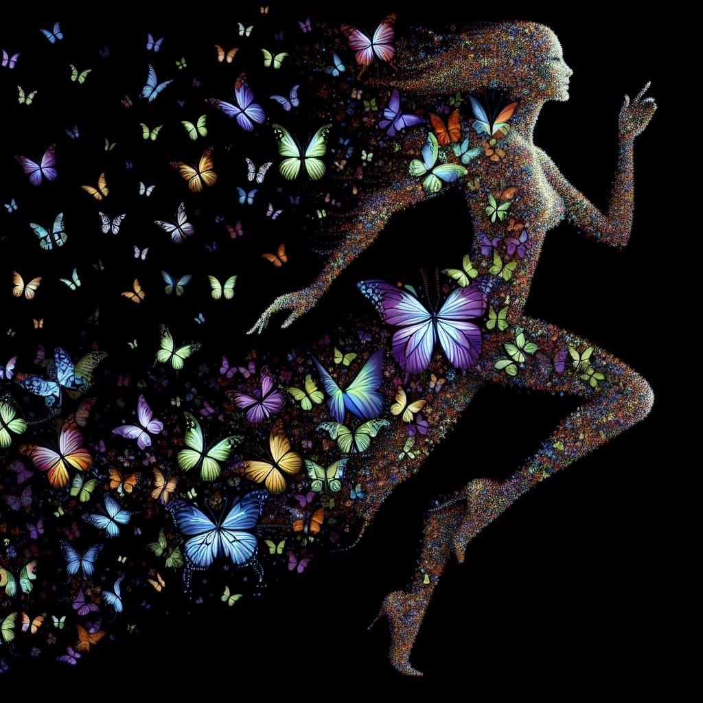 Butterfly Woman: Elegant Fantasy Figure in Flight