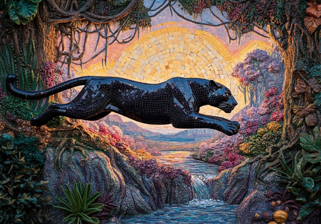 Mosaic Leaping Panther