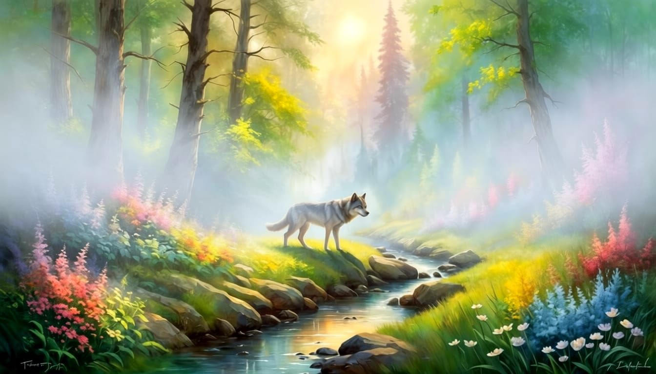 Misty Forest Landscape with Atmospheric Fog