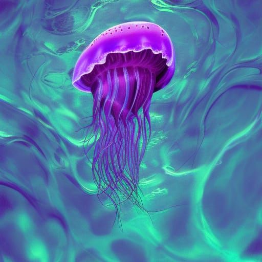 Purple Jellyfish Portrait in Holographic Astral Style