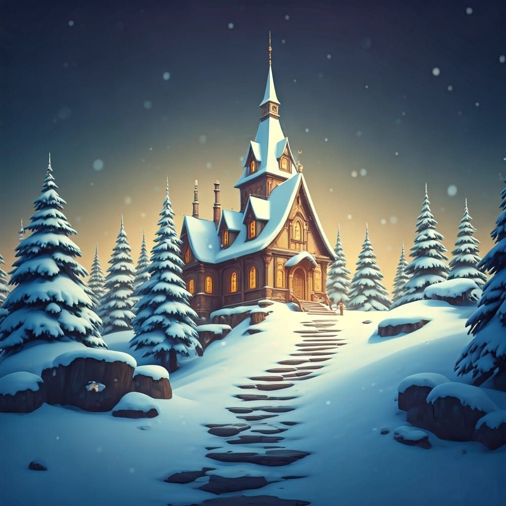 Enchanting Winter Wonderland in Vibrant Radial Gradient