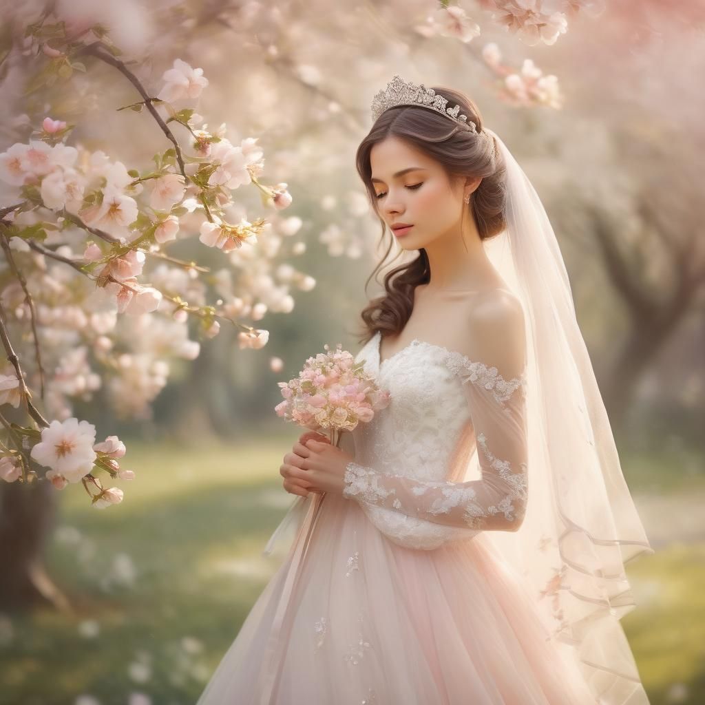 Dreamy Bride Portrait in Watercolor Style