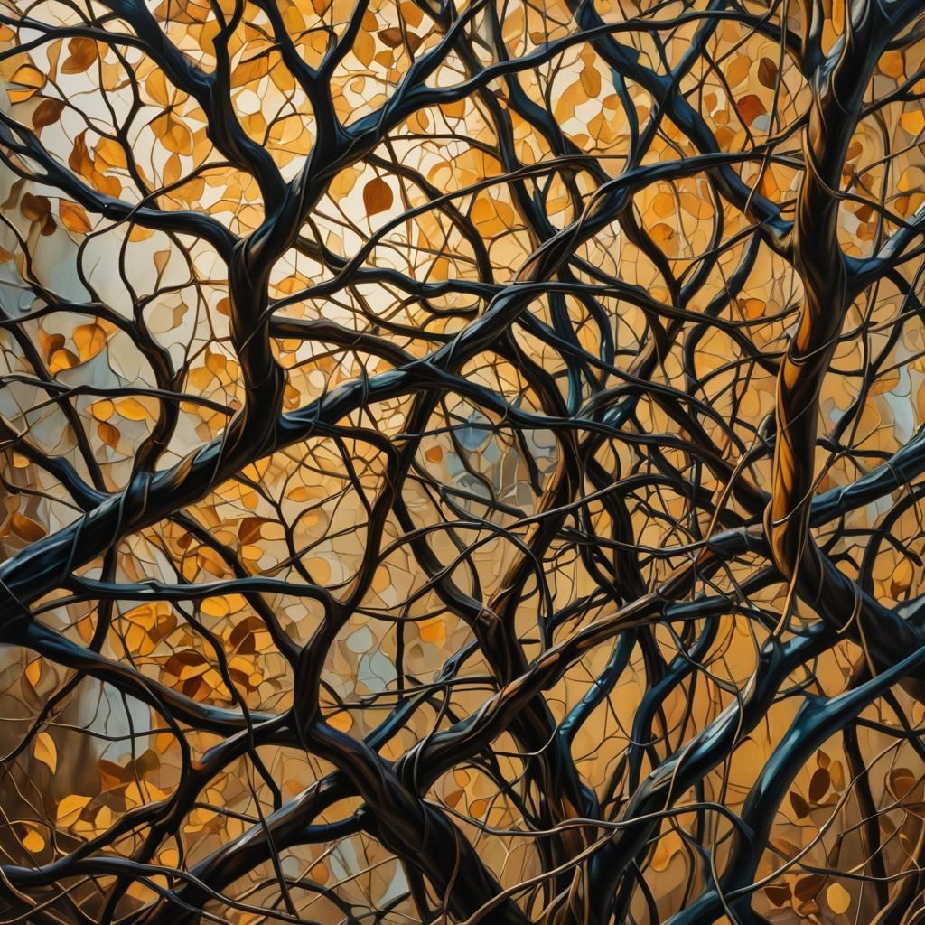 Surreal Wires Intertwined with Tree Branches