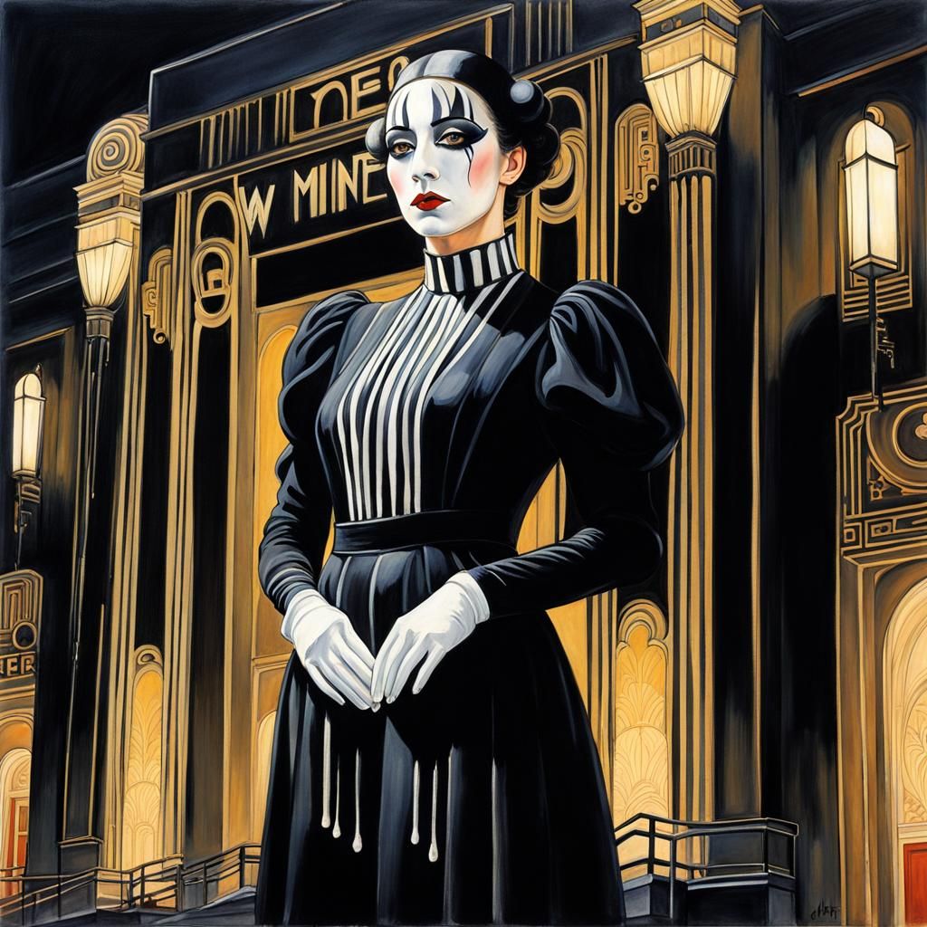 Mime Artist in Art Deco Theater, Klimt Style