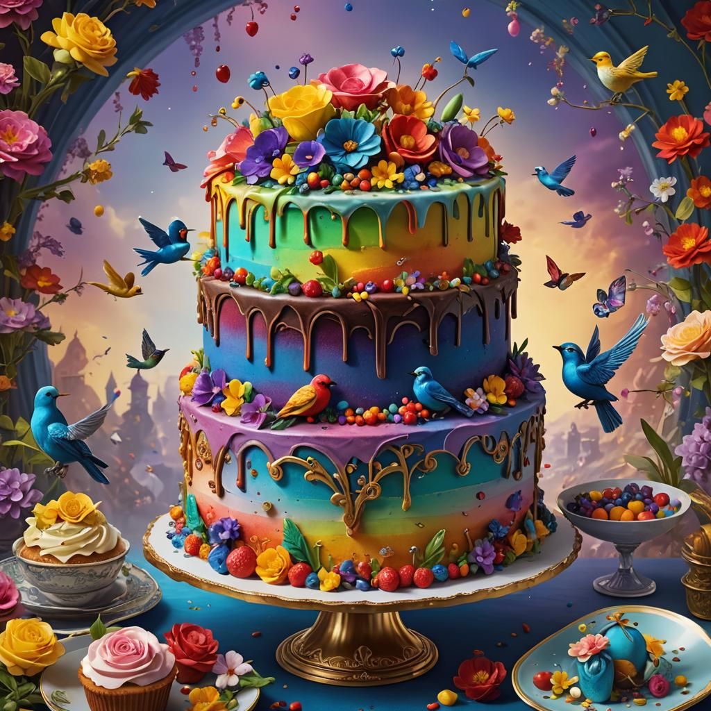 Rainbow Cake Portrait with Flowers and Jewels