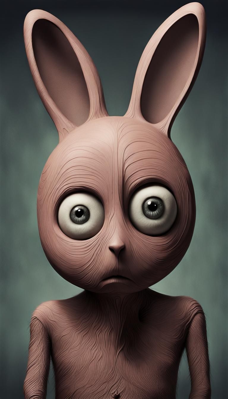 Dark Claystyle Bunny with Big Eyes