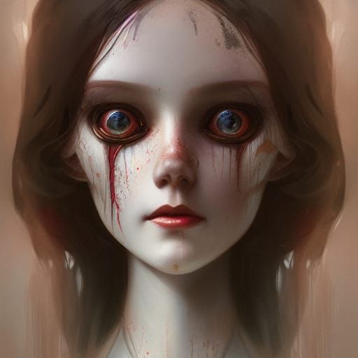 Creepy Annabel Doll Portrait in Art Nouveau Style