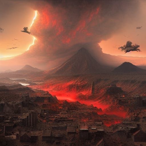 Vermilion Landscape Earthquake: Dramatic Digital Matte Paint...