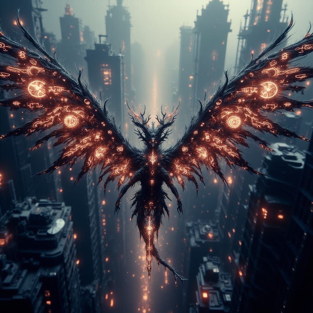 Steampunk Dragon in Dystopian Cityscape