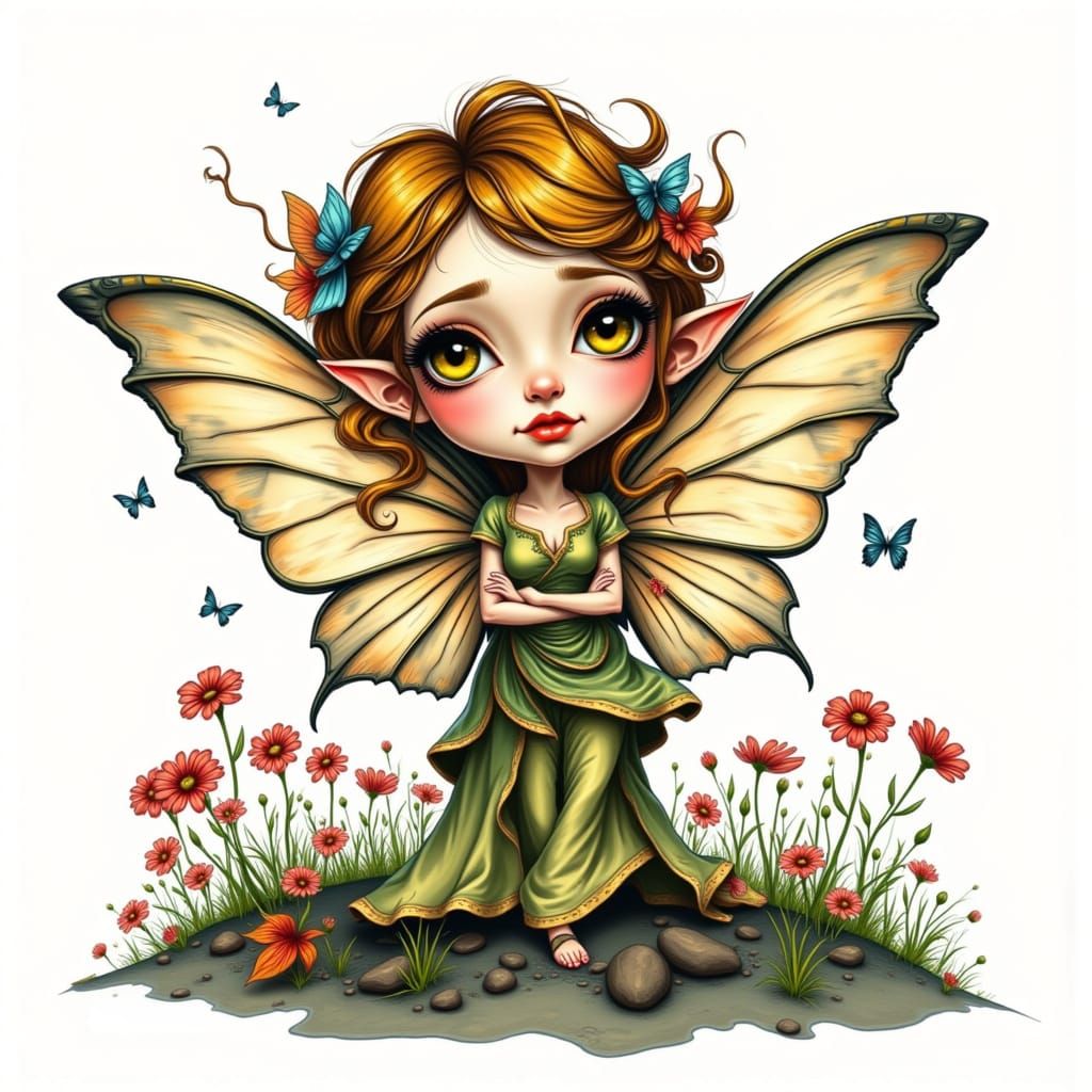 Whimsical Fairy Caricature in Playful Style
