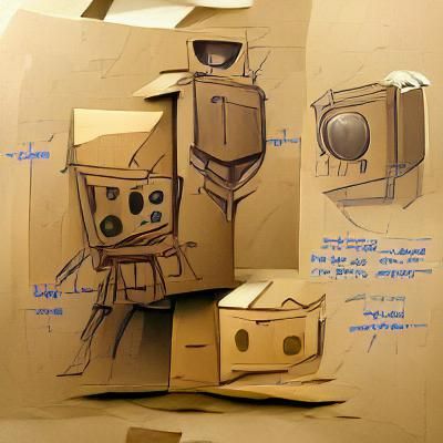 Charming Cardboard Box Robot Concept Art