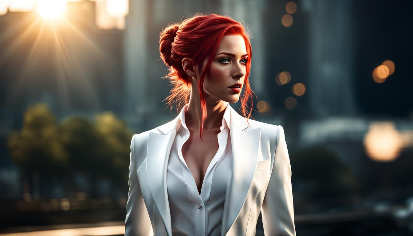 Red-Haired Executive in Digital Watercolor Style