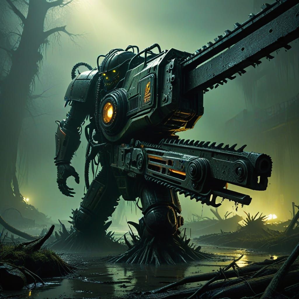Cybernetic Chainsaw Terrorizes Dark Swamp