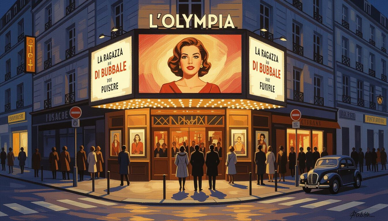 Parisian Crowd Awaits Show at Olympia, Vintage Poster Art