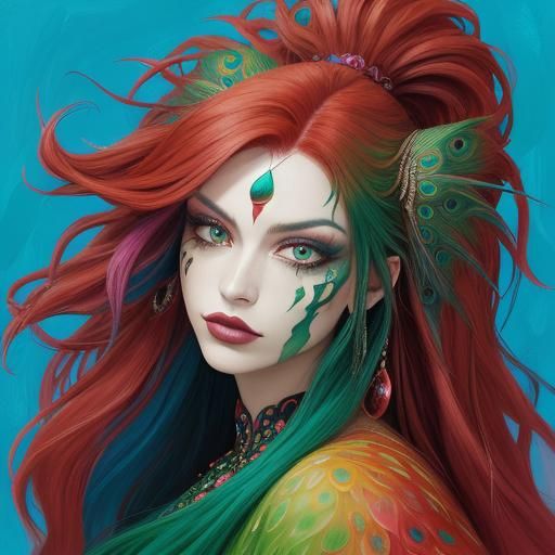 Dragon Woman Portrait in Abstract Expressionism Style