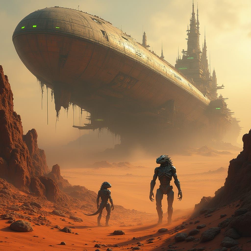 Colossal Space Ship Wrecks in Futuristic Desert City