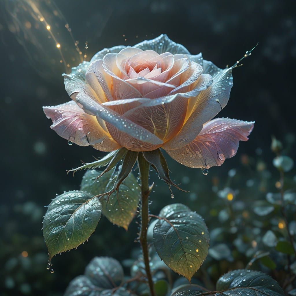 Ethereal Gossamer Silk Rose with Morning Dew