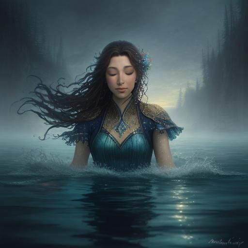 Ethereal Woman Swimming in Fantasy Water