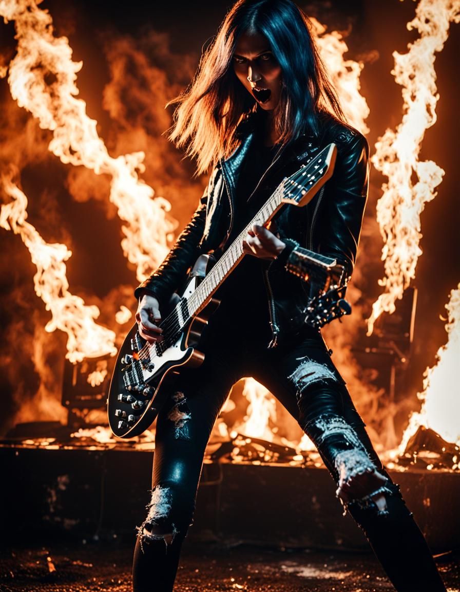 Metal Guitarist on Fire: Cinematic Concert Portrait
