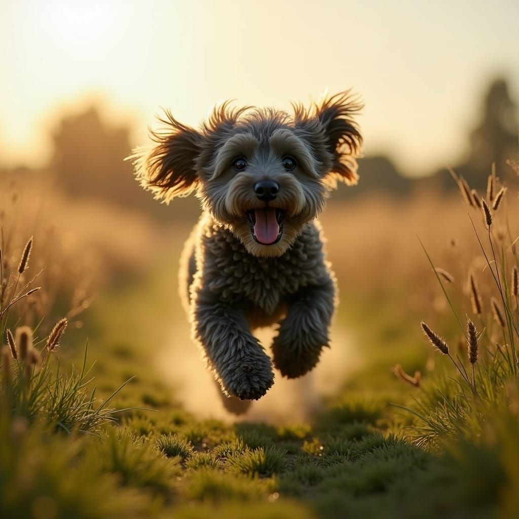 Joyful Schnoodle Runs Through Golden Field