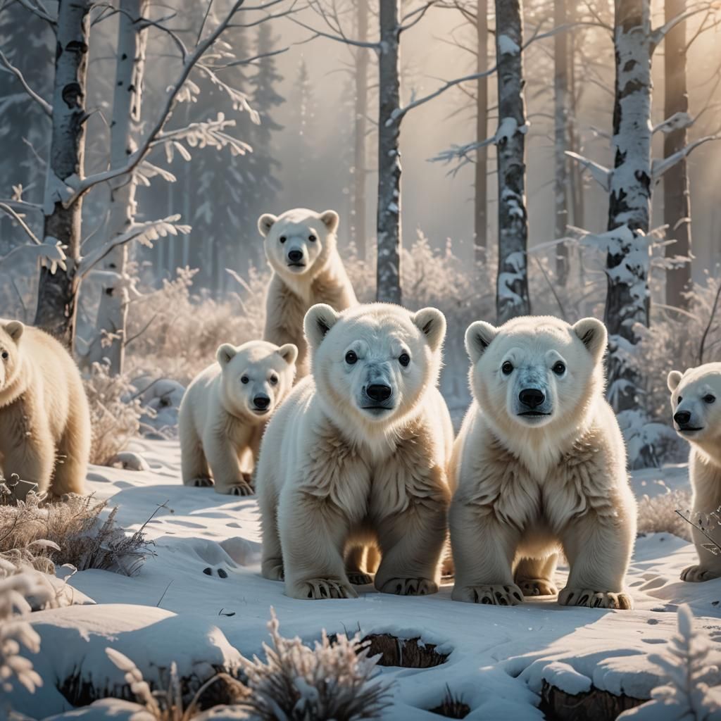 Polar Bear Cubs Playing in Arctic Landscape