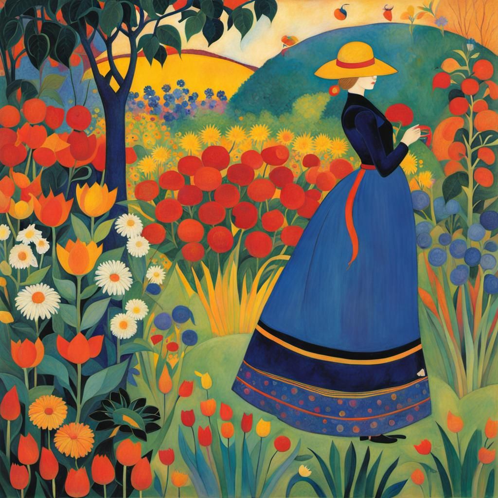 Stylized Garden Scene Inspired by Two Masters