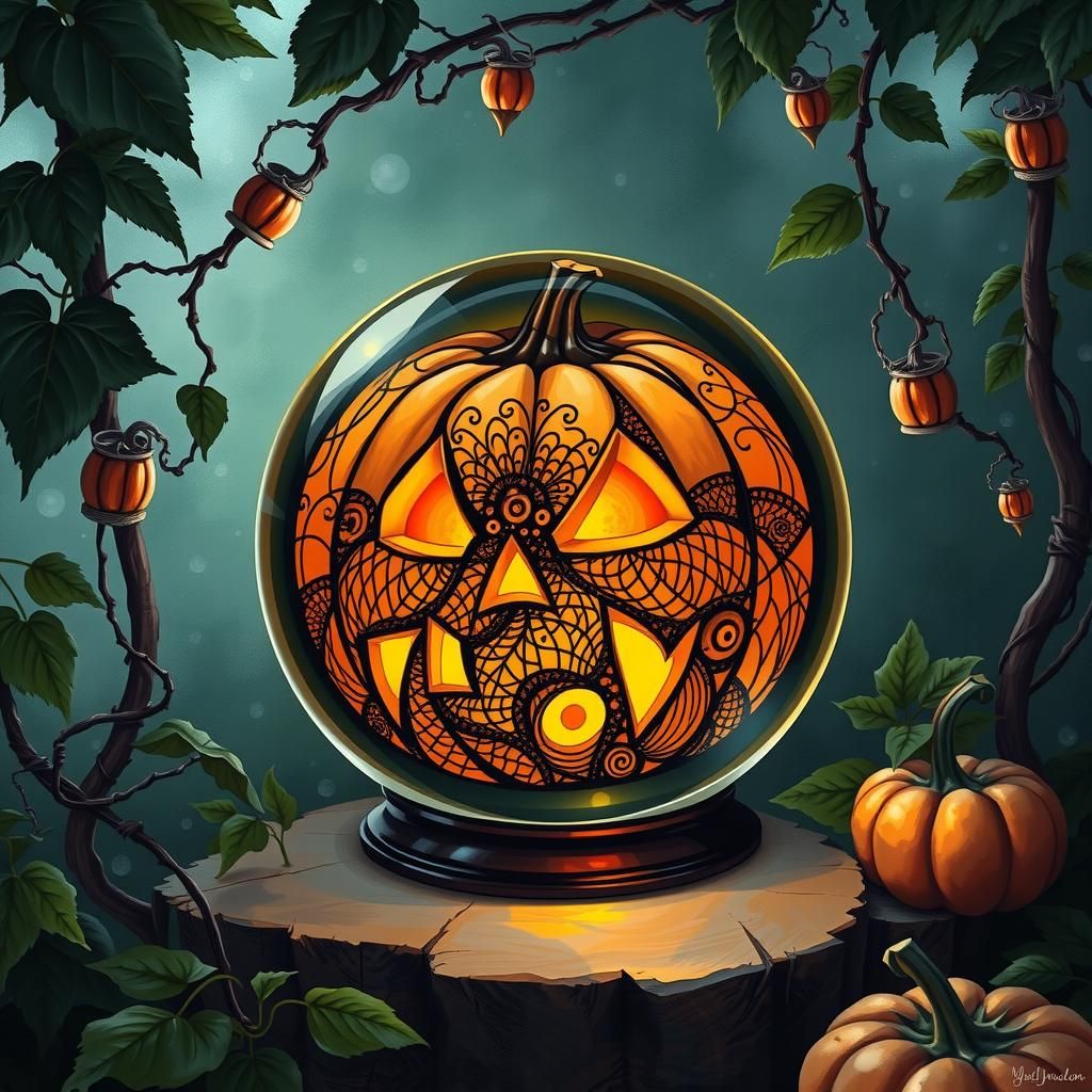 Glowing Jack-O-Lantern in Crystal Ball