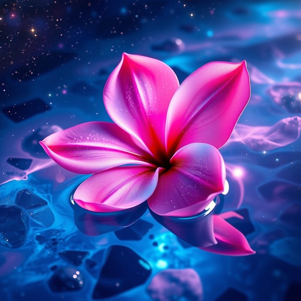 Surreal Astral Flower Blooms on Cosmic Waters