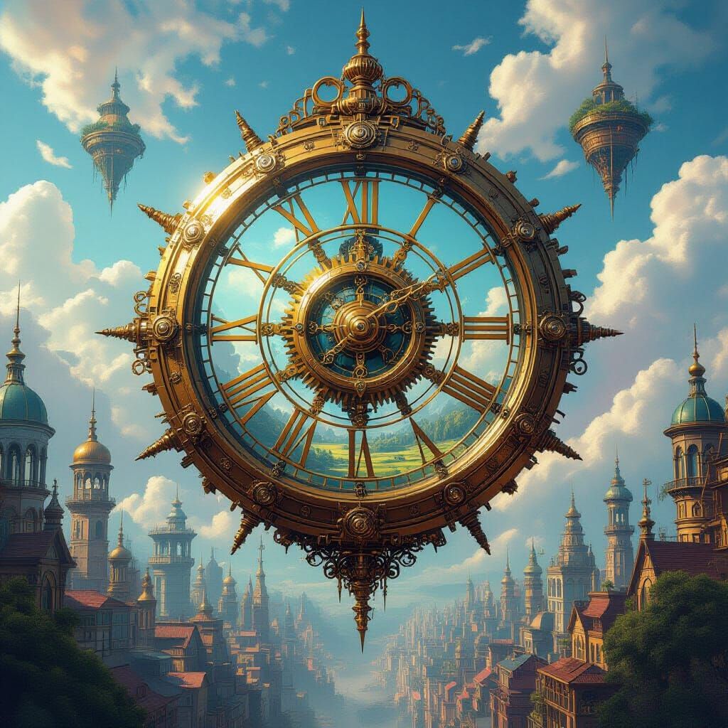 Steampunk Clockwork Portal to Pastoral World