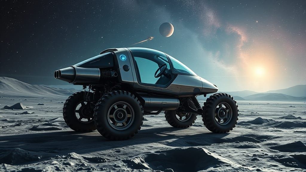 Cyberpunk Futuristic Mech Vehicle Under Starry Moonlit Sky