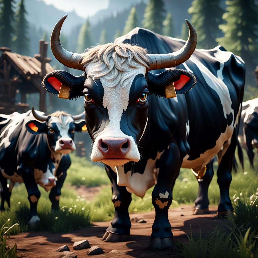 Epic 3D Cow in Cinematic Videogame Style