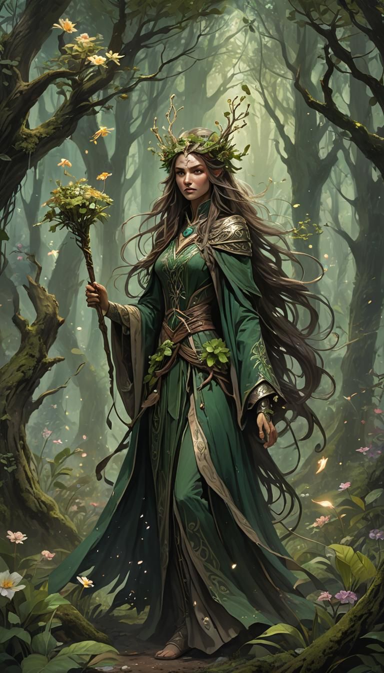 Enchanted Nature Witch in Forest: Fantasy Concept Art