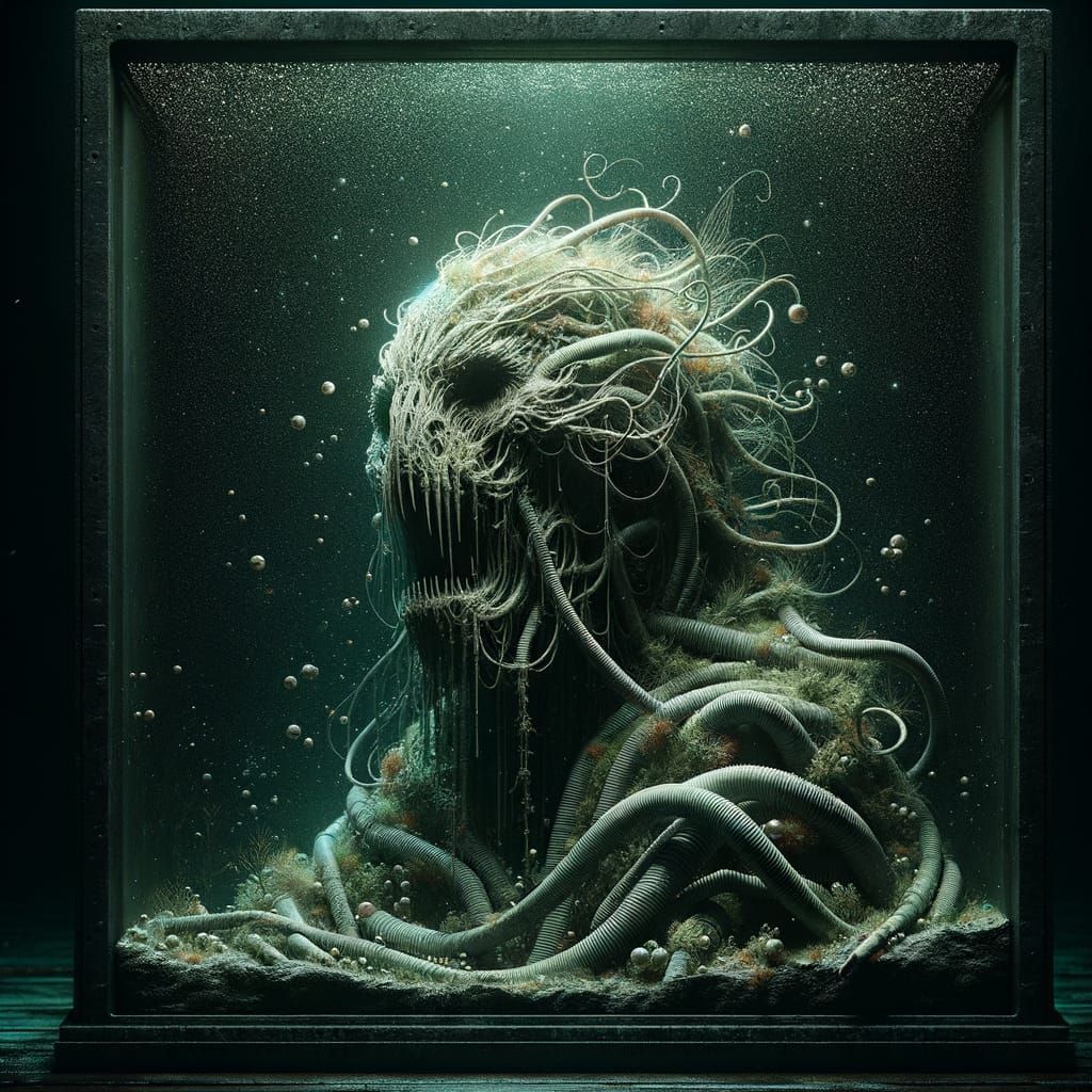Eerie Sea Creature Entangled in Underwater Scene