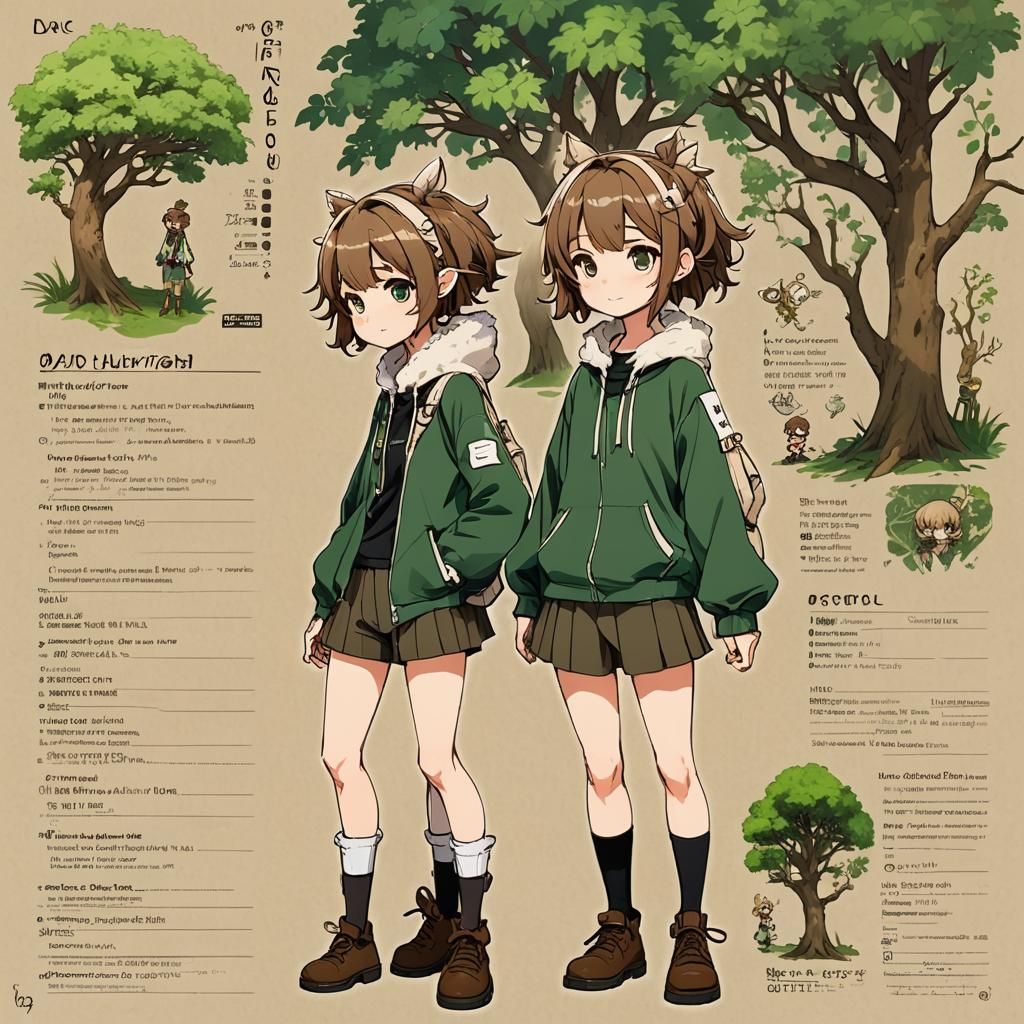 Anime Character Sheet: Girl with Pet Tree Spirit