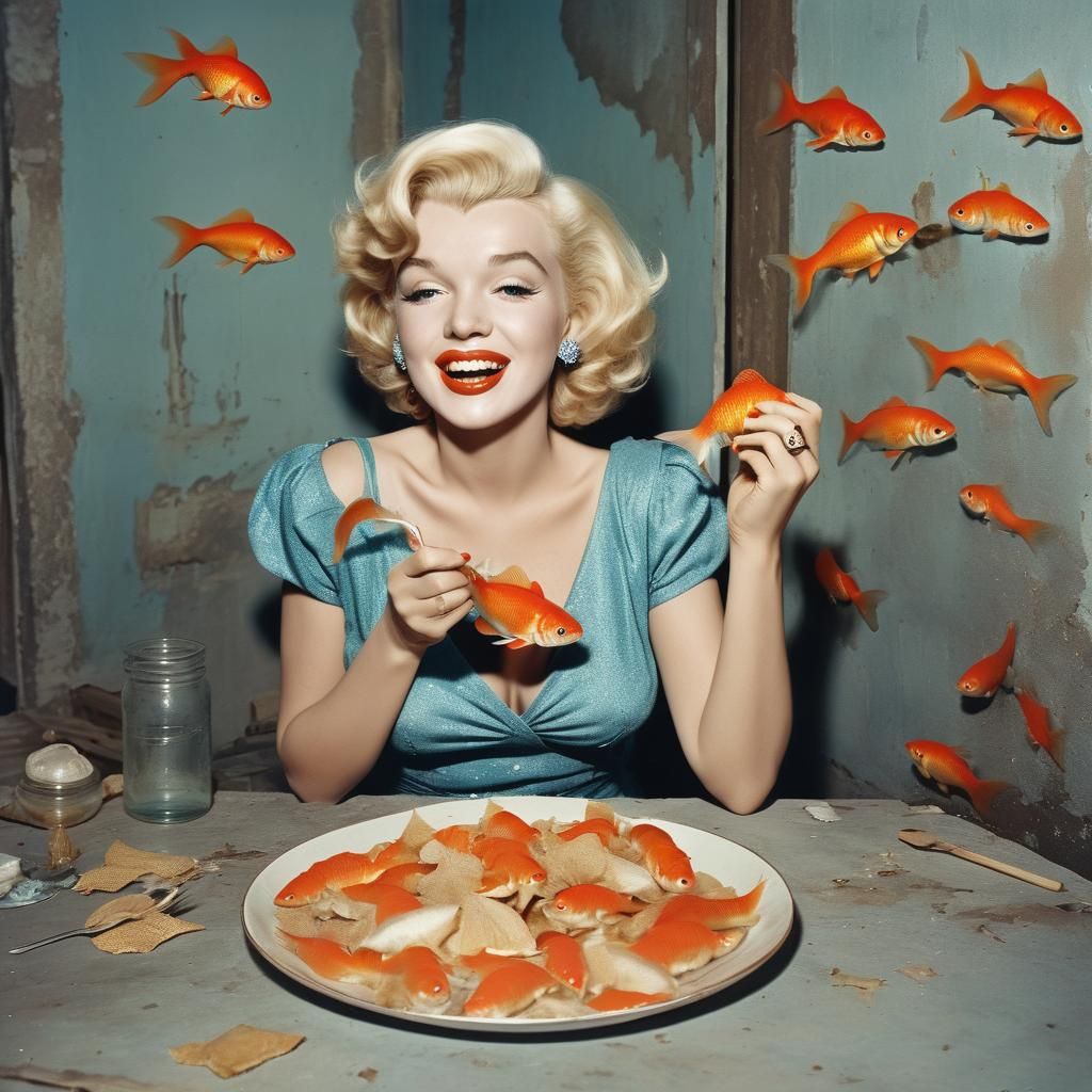 Marilyn Monroe and Giant Goldfish: Vintage Photo