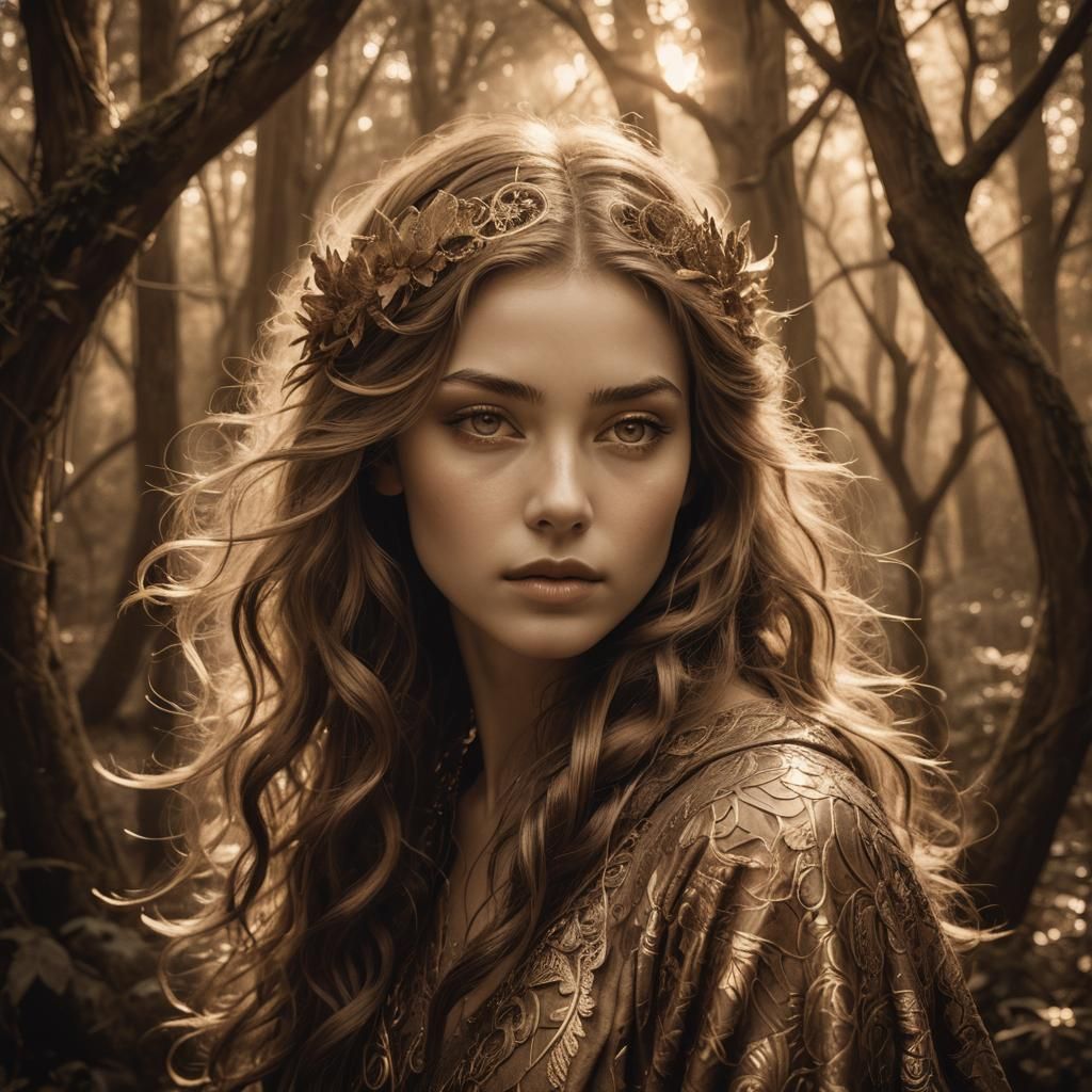 Ethereal Sepia Portrait with Fantasy Hair