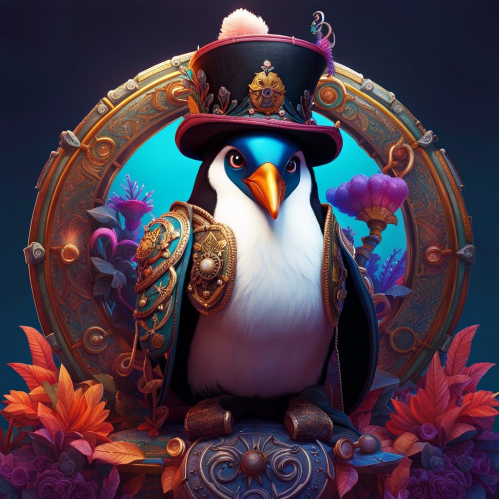 Penguin Pirate with Magic Circle in Synthetism Style
