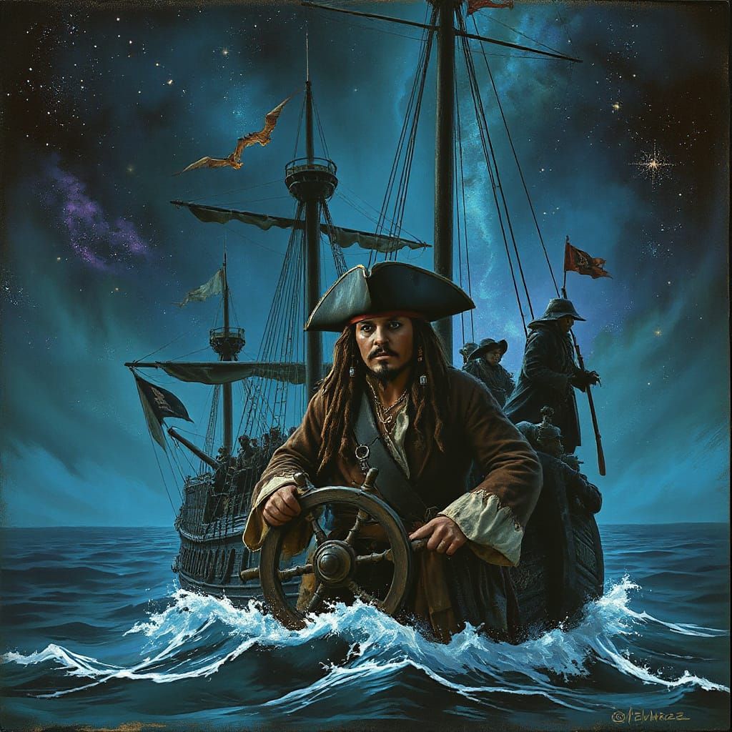 Ghostly Galleon 'Black Pearl' Sails Under Starlit Sky