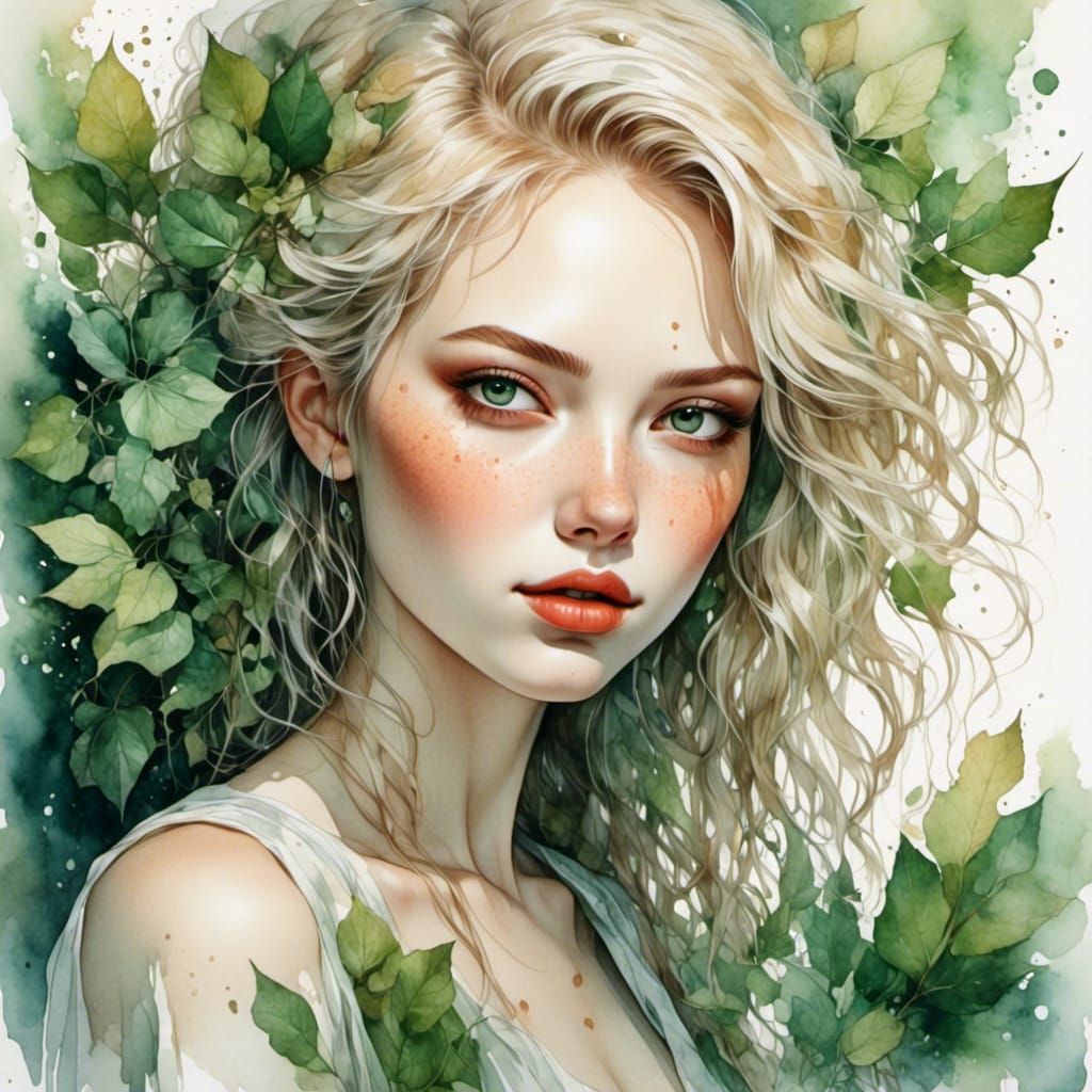 Ethereal Woman with Auburn Hair and Green Eyes