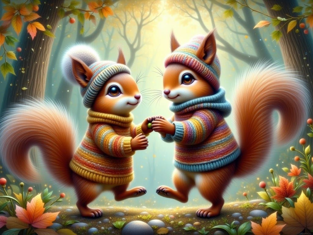 Whimsical Squirrels in Earth-Toned Sweaters, Fantasy Forest ...