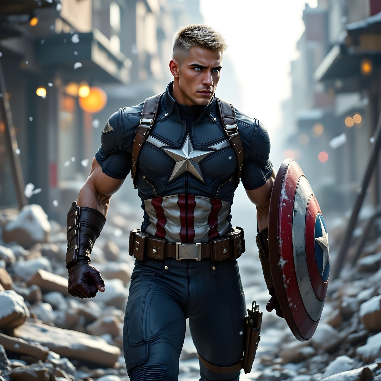 Heroic Captain America Stands Amidst Devastation