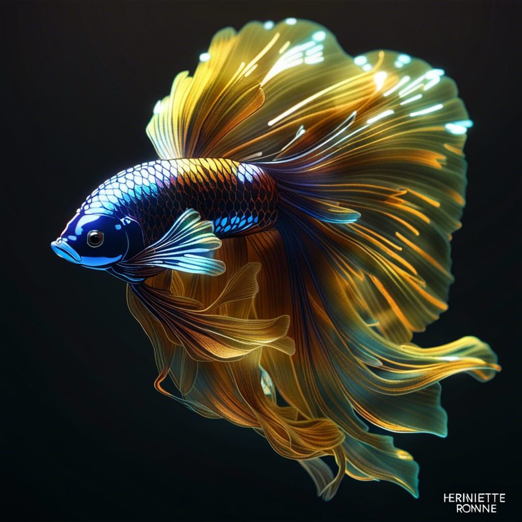 Bioluminescent Siamese Fighting Fish in Crystal Filigree