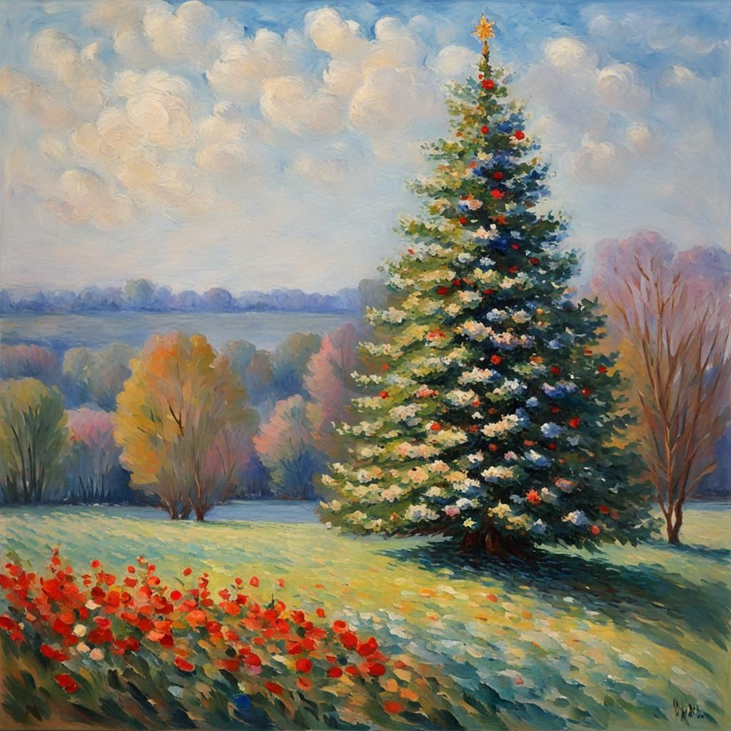 A christmas tree in the style of Monet
