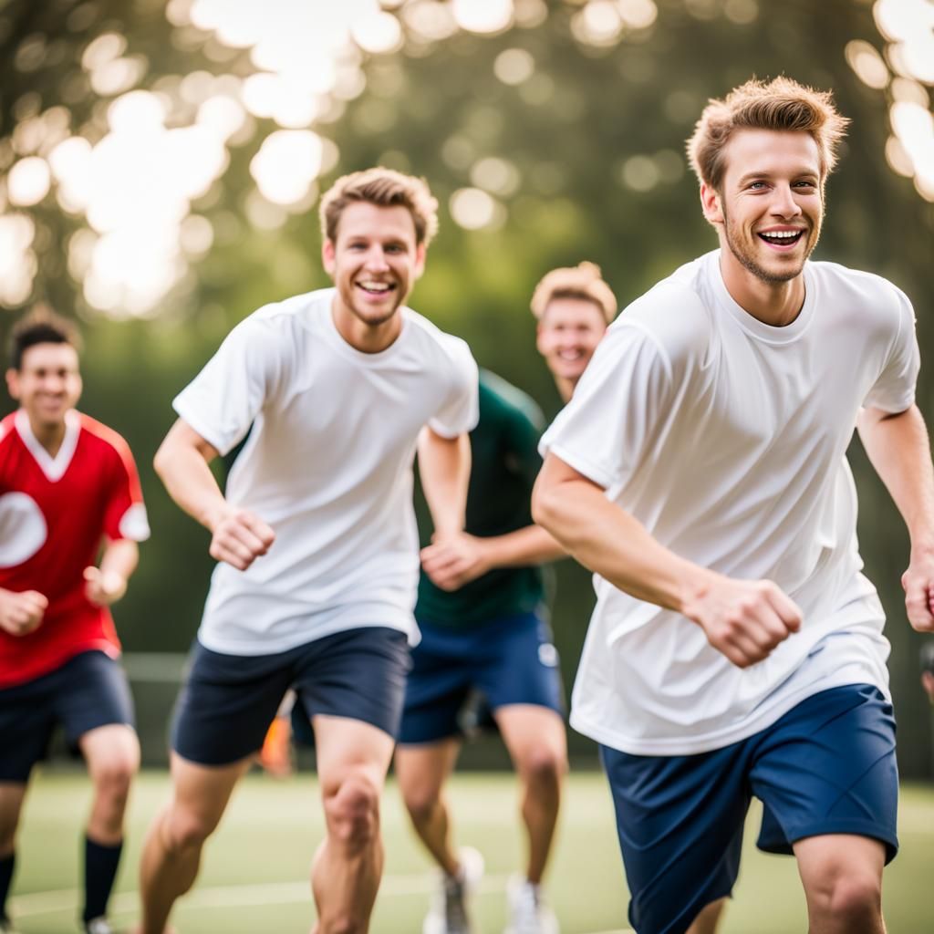 Smiling White Young Men Playing Sports: DSLR Photo